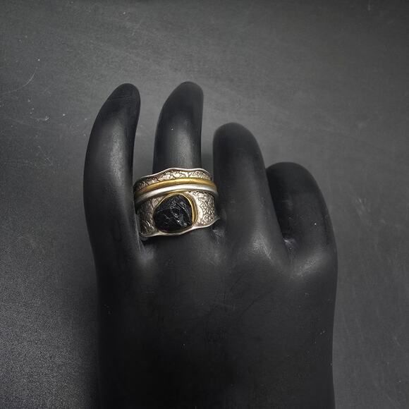 DbM Kensington Sterling Silver Black Tourmaline Ring Spinner Ring Size 8 - Picture 1 of 10